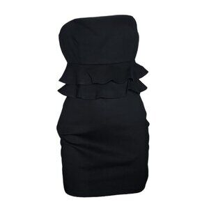 Lulus Dress Womens Size M Medium Solid All Black Strapless Peplum Glam Up